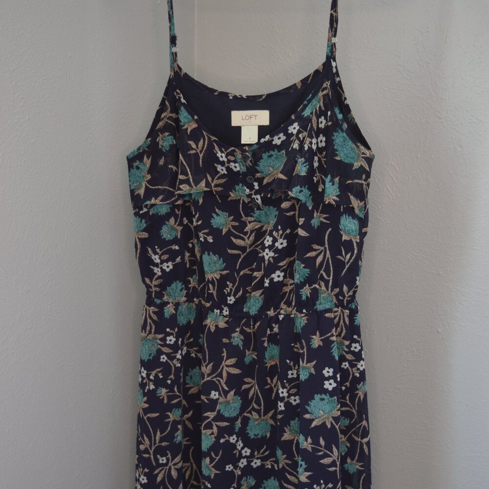 Blue Floral Short LOFT Casual Dress Size 2